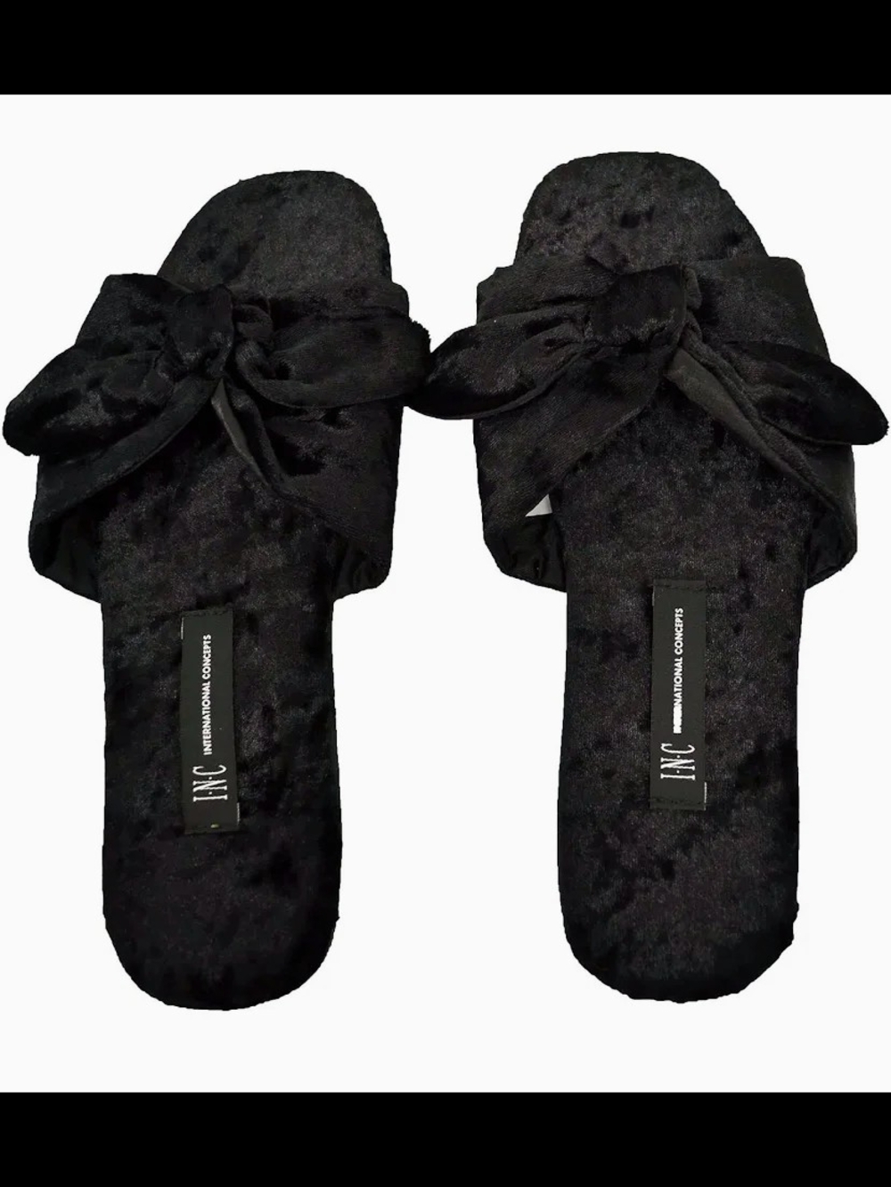 INC International Concepts Crushed Velvet Slippers Black Women's Size XL